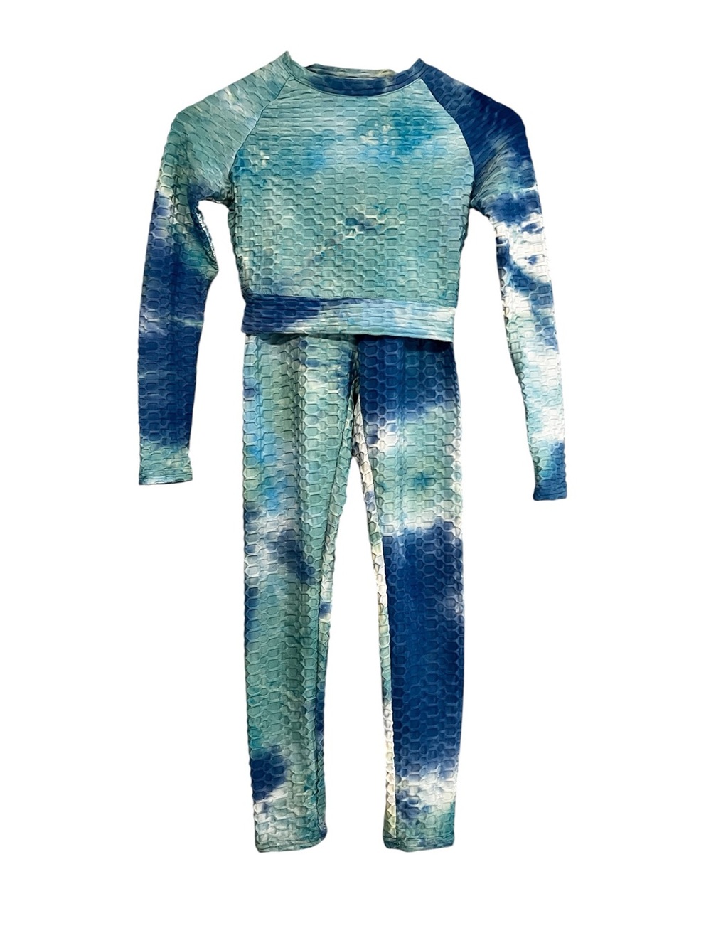 Women’s Blue Tie-Dye Long Sleeve Active Wear Legging Set Size S